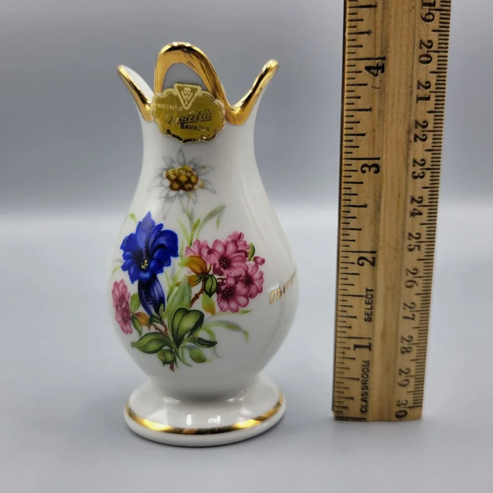 Vintage Wagner Bavaria Porcelain Flower Bud Vase Gold Trim 4